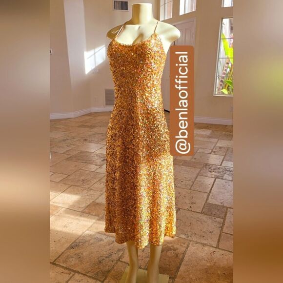 ZARA GOLD SEQUIN KNIT SLIP DRESS bloggers favorite - Picture 3 of 16